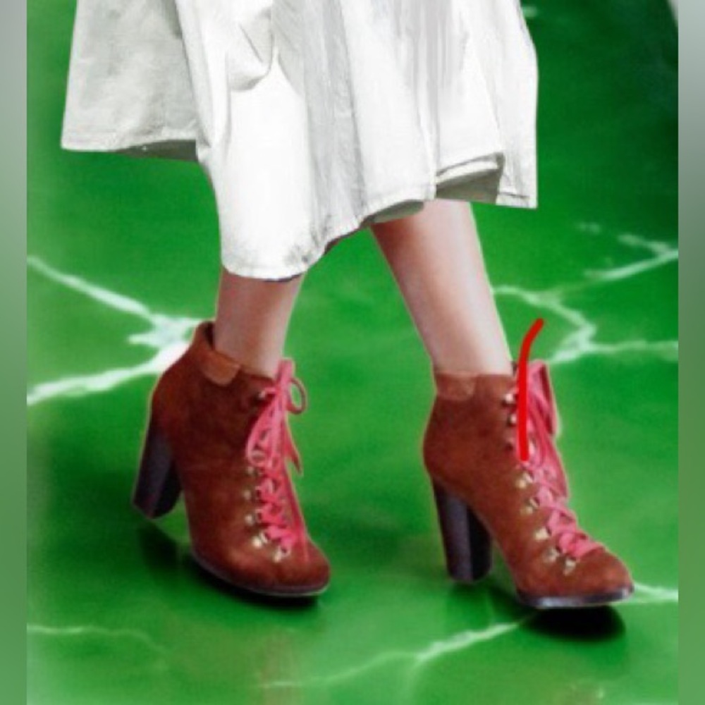 Luichiny Anna may IMI Suede Lug Sole Lace Up Combat Stacked heel Ankle Booties